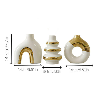 3pcs Nordic Ornament Electroplated Ceramic Flower Vase