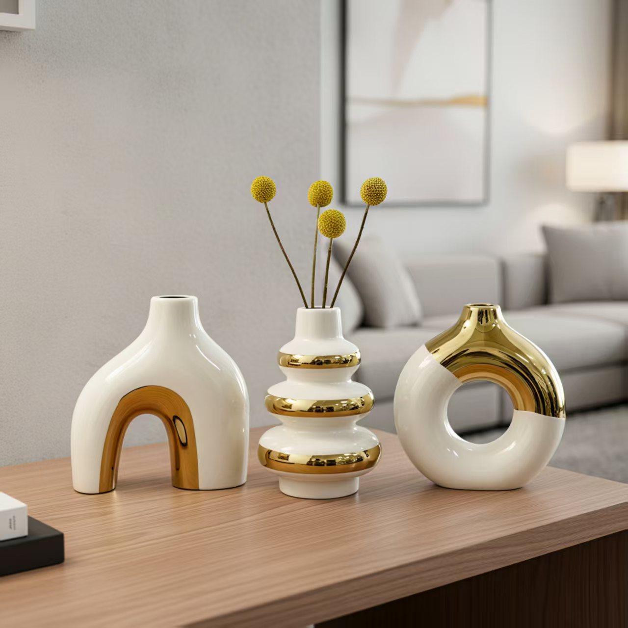 3pcs Nordic Ornament Electroplated Ceramic Flower Vase