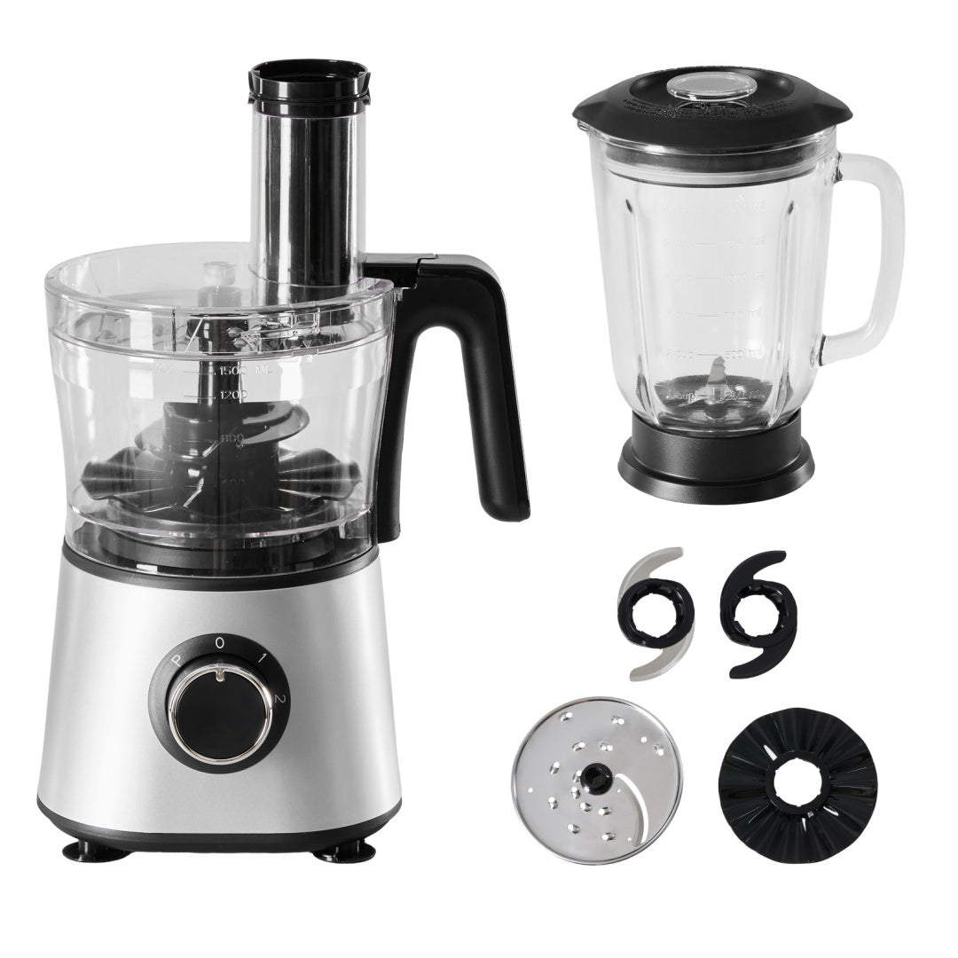 300W Food Processor With Blender & Dough Tool, 2 Speeds, Sharp Blades, Safety Lock -1.5L Glass Jar