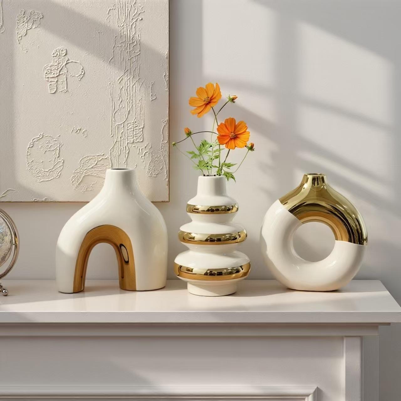 3pcs Nordic Ornament Electroplated Ceramic Flower Vase